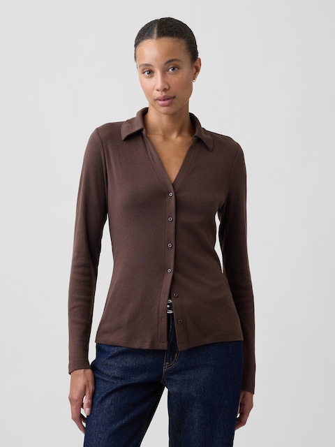 Ribbed Collared Top