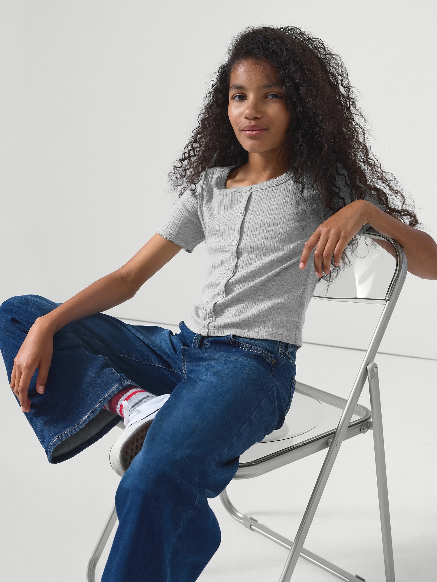 Kids Ribbed Button-Front Top