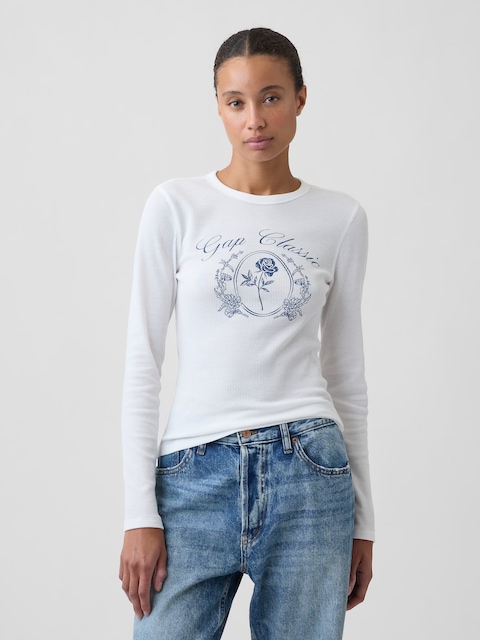Waffle-Knit Crewneck Graphic T-Shirt