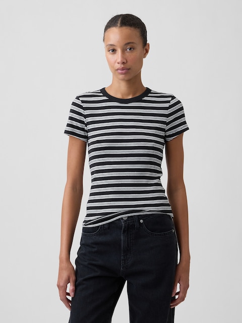 Modern Ribbed Stripe Crewneck T-Shirt