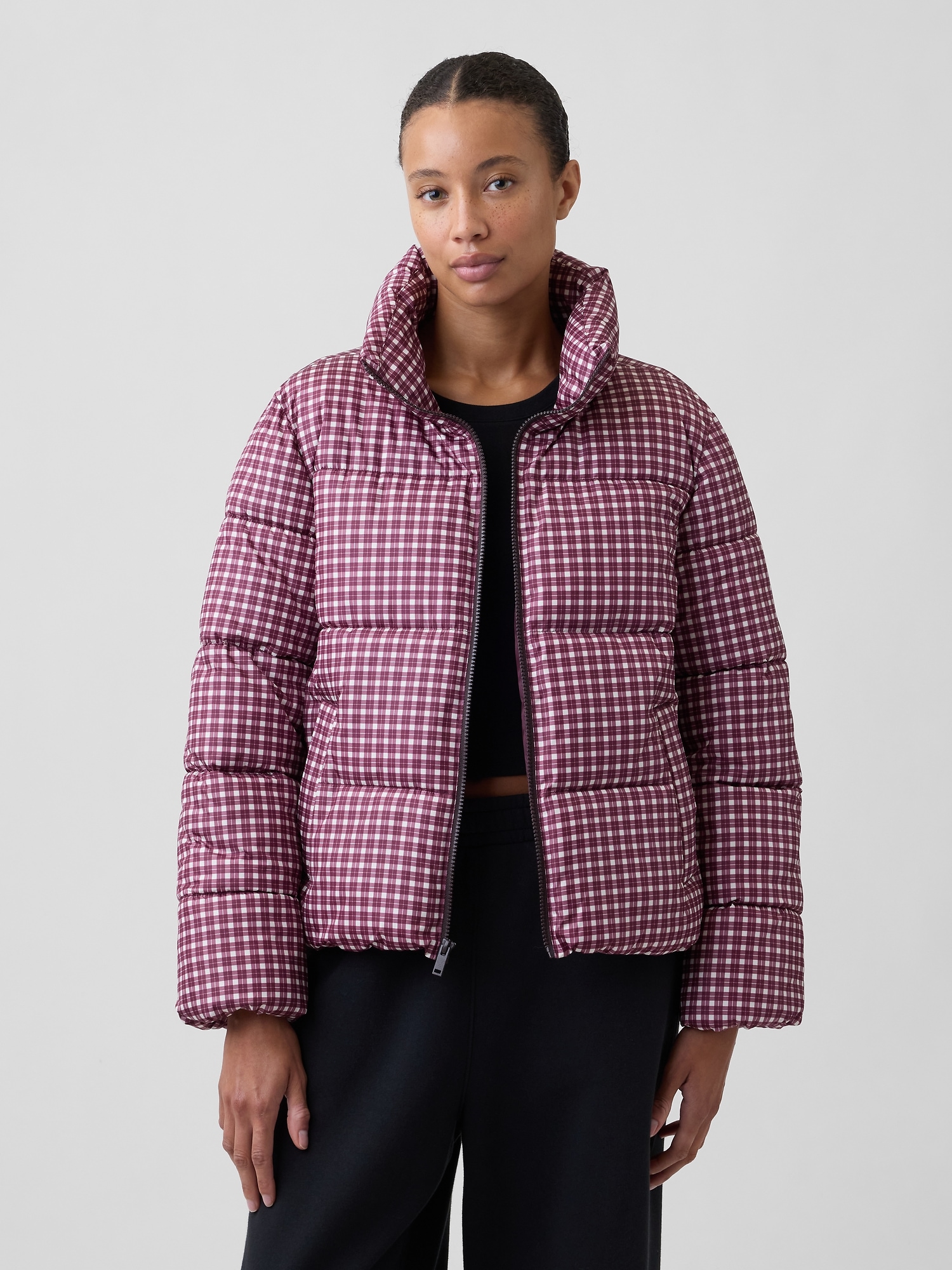 Relaxed Plaid Puffer Jacket
