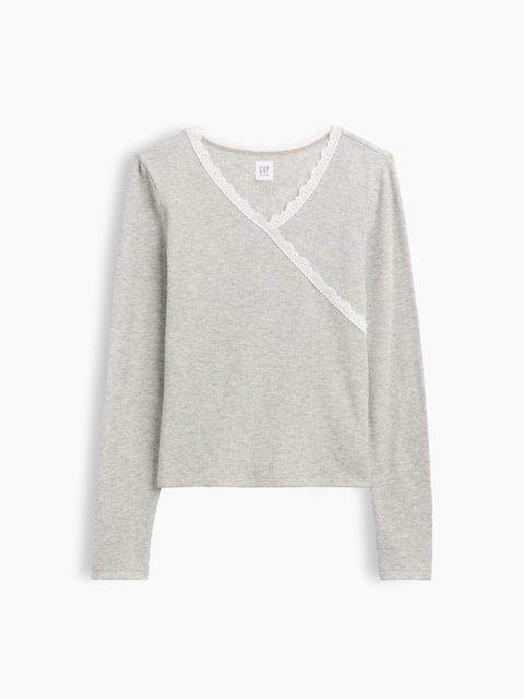 Kids Waffle-Knit Faux-Wrap Top