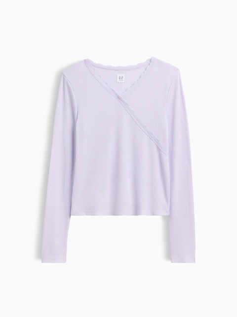 Kids Waffle-Knit Faux-Wrap Top