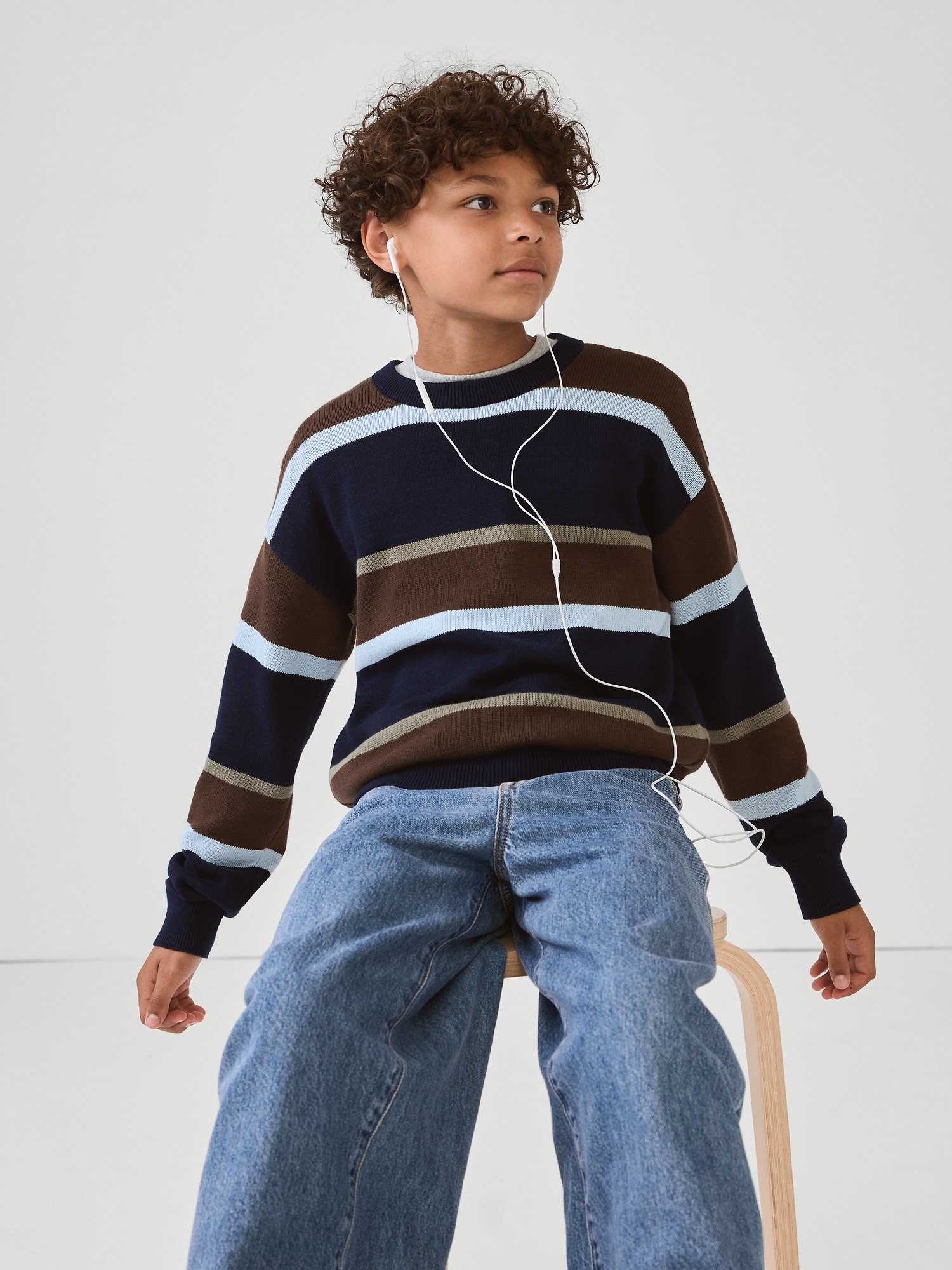 Kids Relaxed Textured Crewneck Sweater