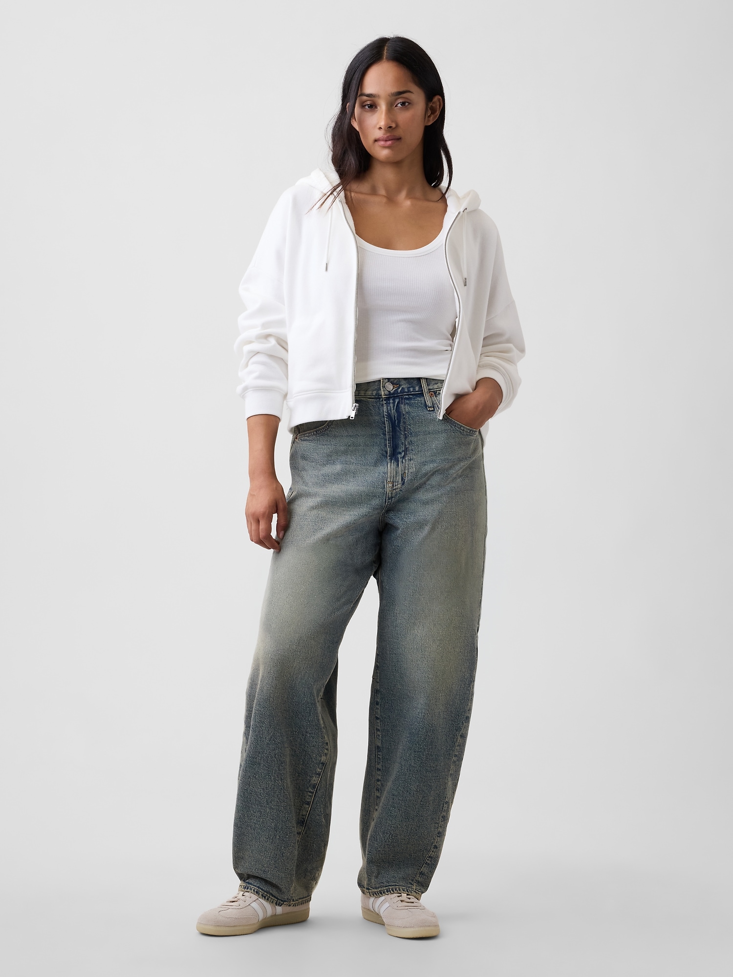 High Rise Barrel Panel Jeans