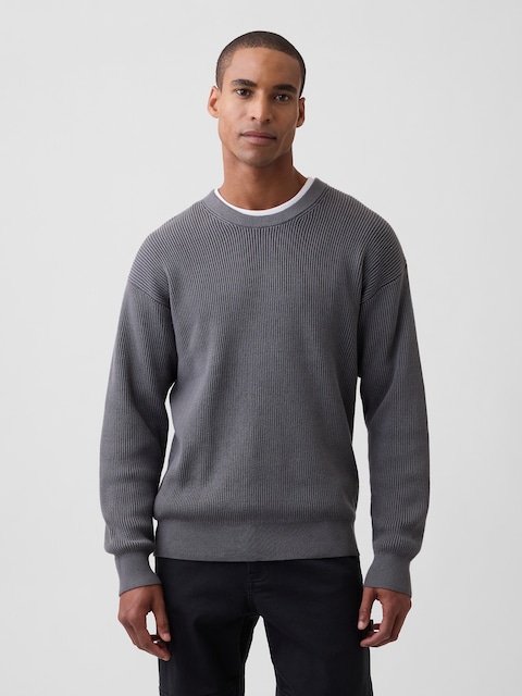 Relaxed Fisherman Stitch Crewneck Sweater