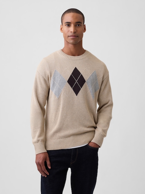 Relaxed Argyle Crewneck Sweater