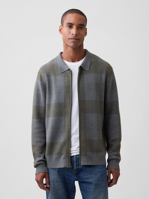 Relaxed Plaid Zip Sweater