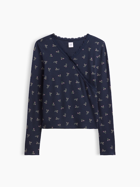 Kids Waffle-Knit Faux-Wrap Top