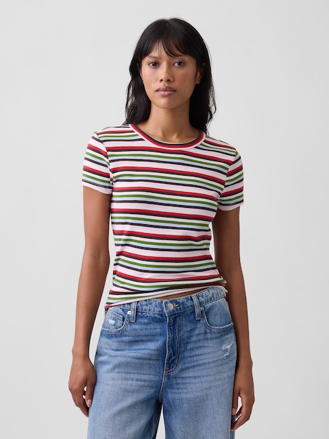 Modern Ribbed Stripe Crewneck T-Shirt