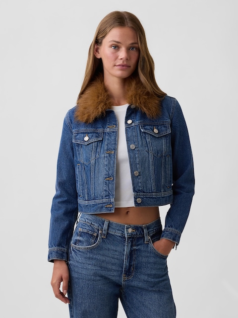 Collared Cropped Denim Jacket
