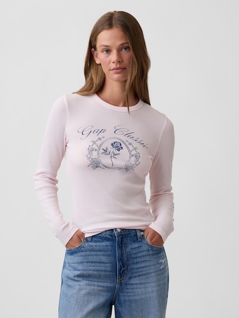 Waffle-Knit Crewneck Graphic T-Shirt