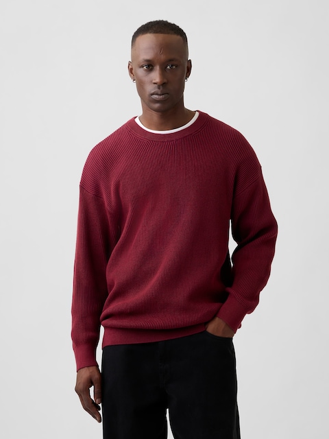 Relaxed Fisherman Stitch Crewneck Sweater