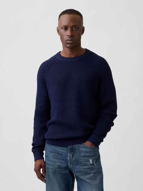 100% Cotton Waffle-Knit Crewneck Sweater