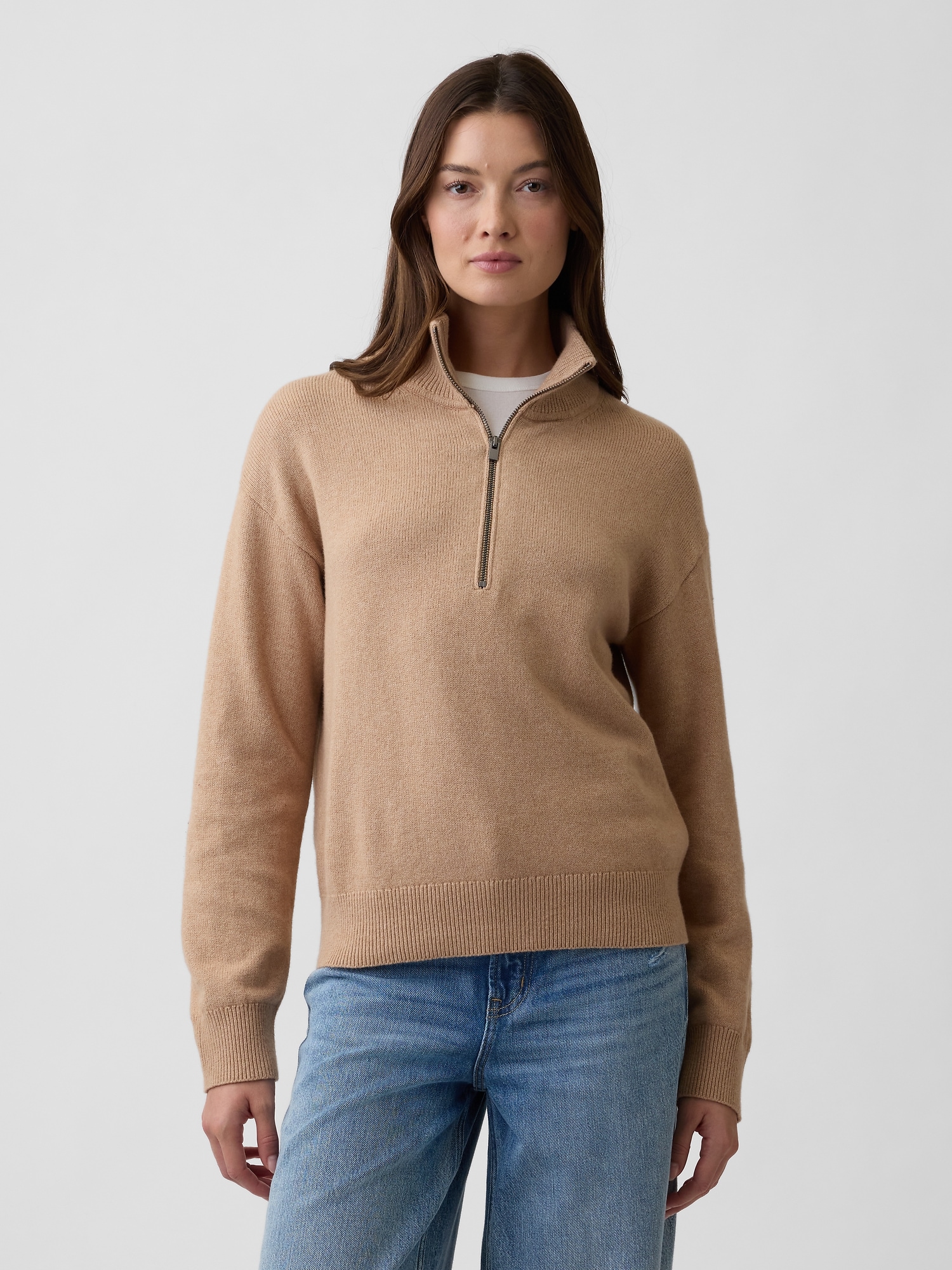 Gap Factory Cashsoft Half-zip Mockneck Sweater In Neutral