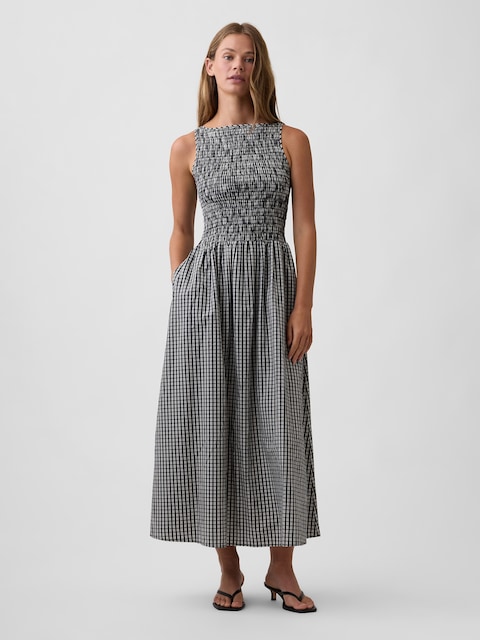 Smocked Boatneck Midi Dress