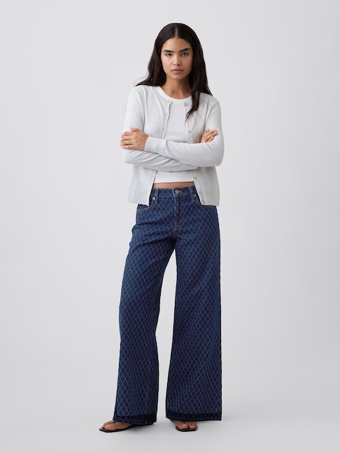Mid Rise Print Wide-Leg Jeans
