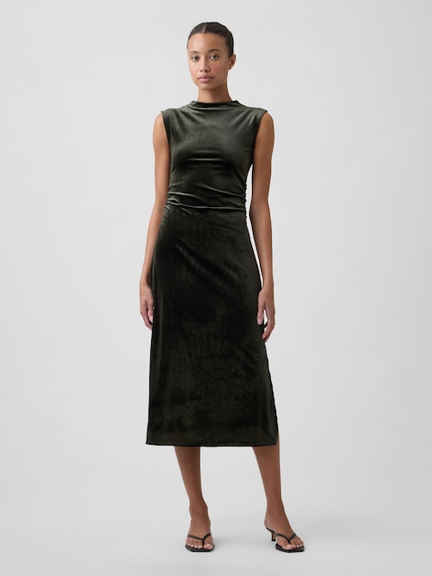 Recycled Velour Ruched Midi Dress