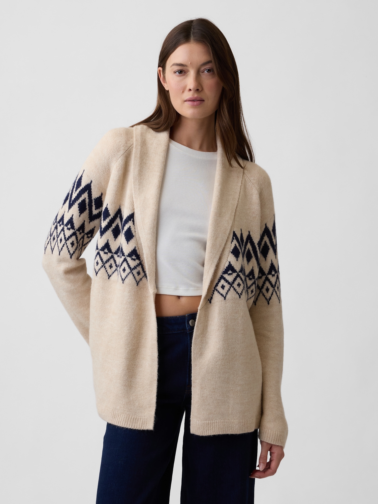 Relaxed CashSoft Fair Isle Shawl Cardigan