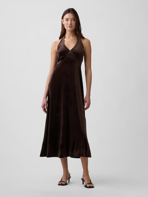 Recycled Velour Halter Midi Dress