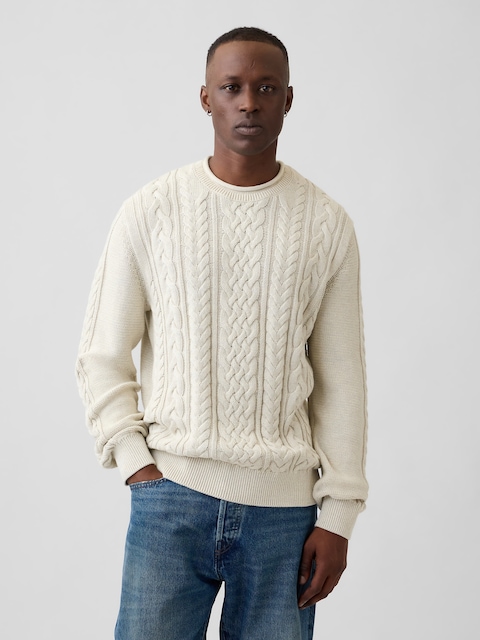 Relaxed Cable-Knit Crewneck Sweater