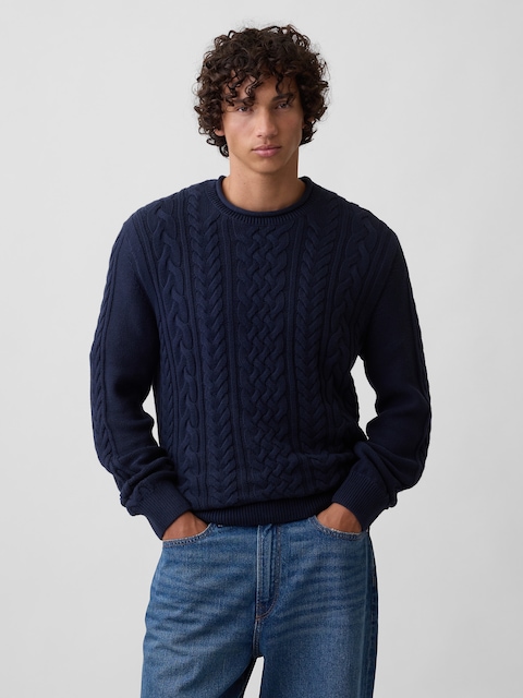 Relaxed Cable-Knit Crewneck Sweater