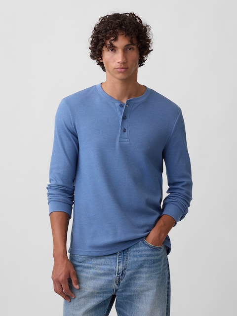 Waffle-Knit Henley T-Shirt