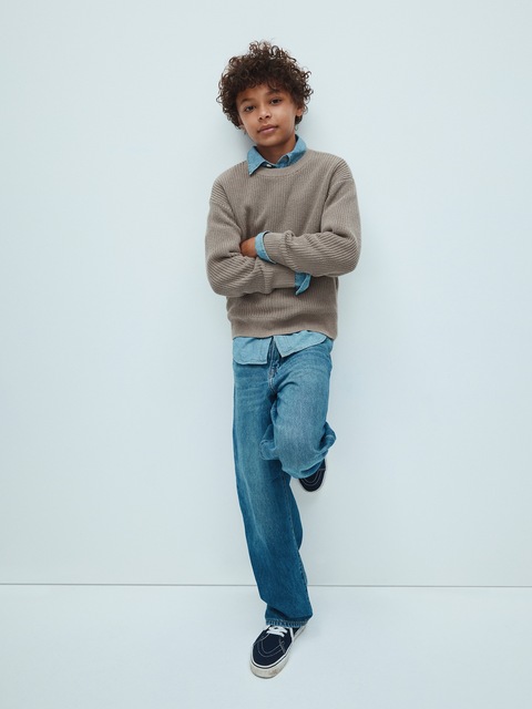 Kids Relaxed Textured Crewneck Sweater