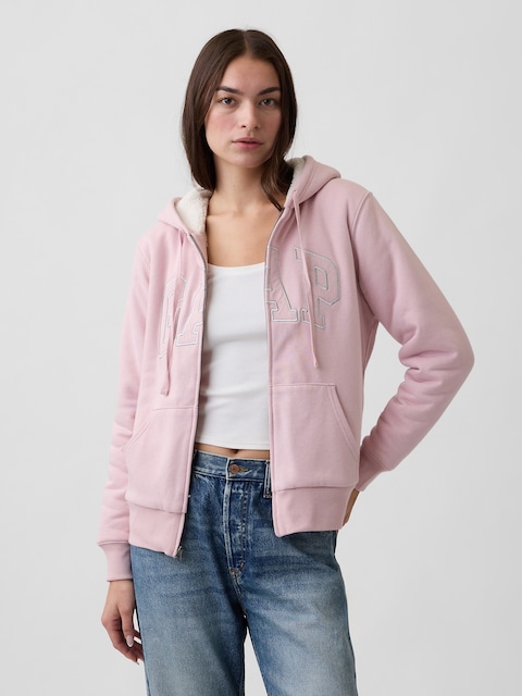 Relaxed Sherpa-Lined Gap Logo Terry Zip Hoodie