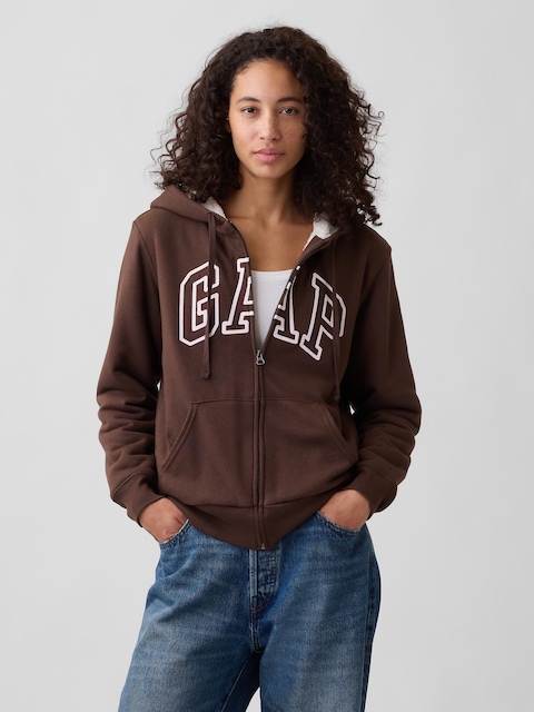Relaxed Sherpa-Lined Gap Logo Terry Zip Hoodie