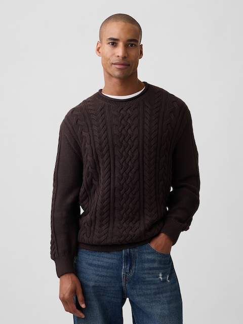Relaxed Cable-Knit Crewneck Sweater