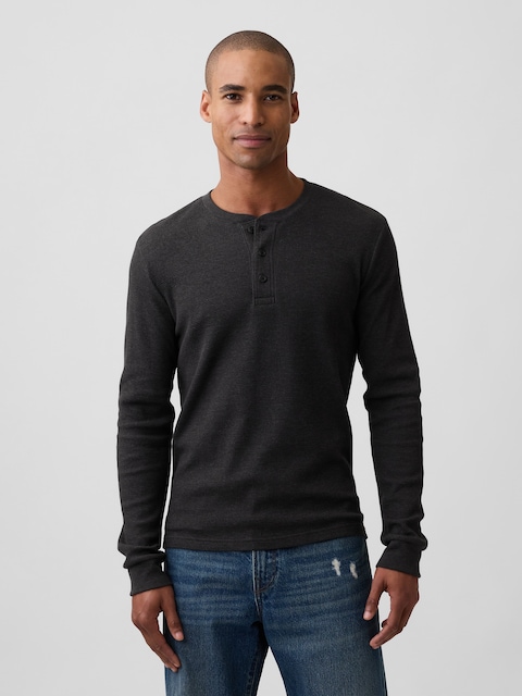 Waffle-Knit Henley T-Shirt