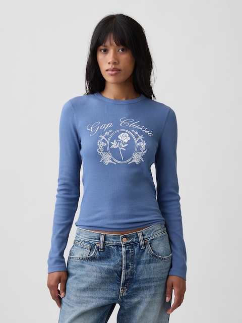 Waffle-Knit Crewneck Graphic T-Shirt
