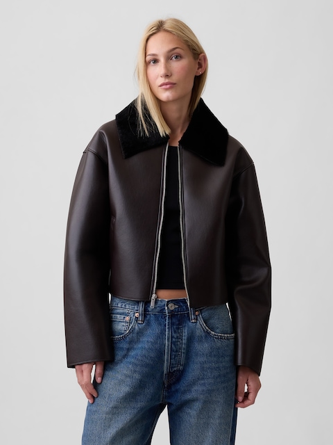 Collared Vegan-Leather Jacket