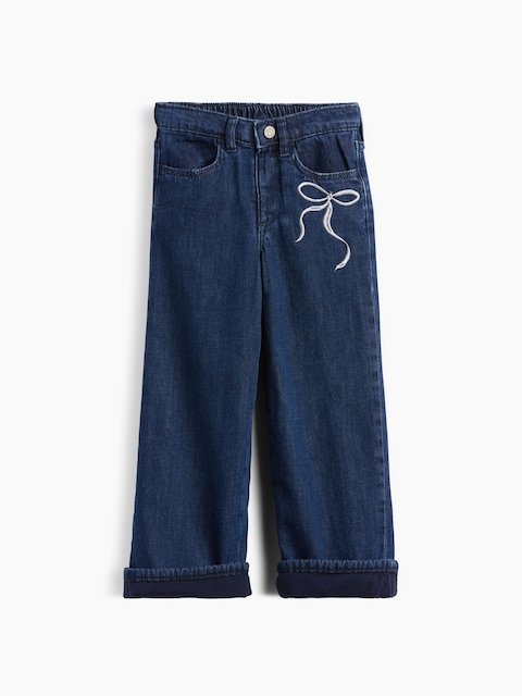 babyGap Cozy-Lined Embroidered Wide-Leg Jeans