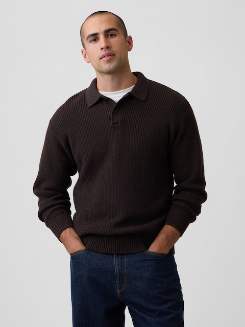 Relaxed Ribbed Polo Sweater