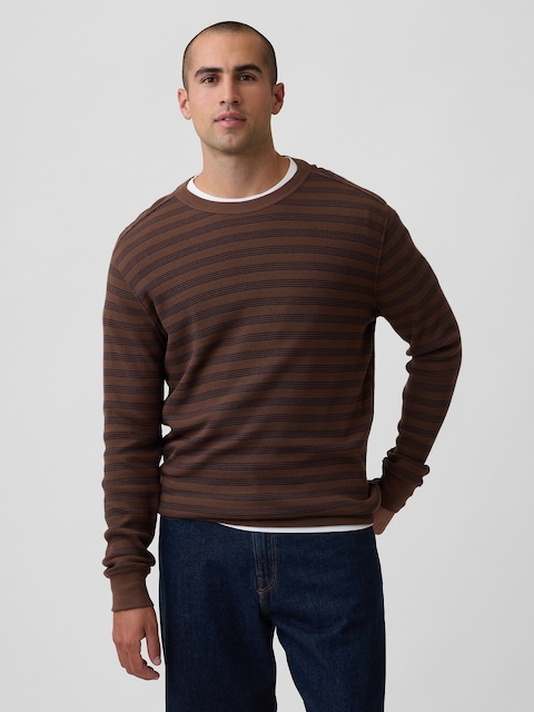 Stripe Waffle-Knit Crewneck T-Shirt
