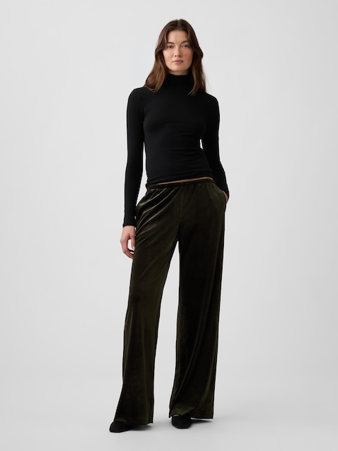 Recycled Velour Pull-On Wide-Leg Pants