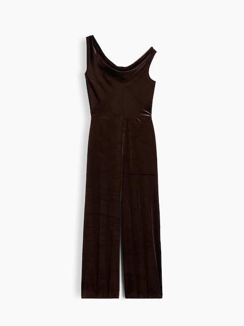 Recycled Velour Cowl-Neck Jumpsuit
