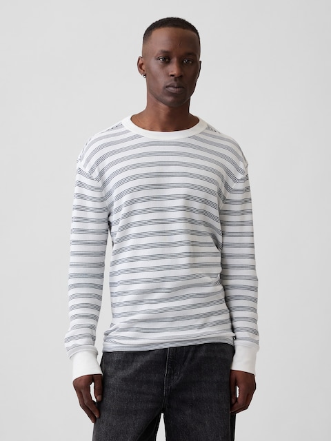 Stripe Waffle-Knit Crewneck T-Shirt
