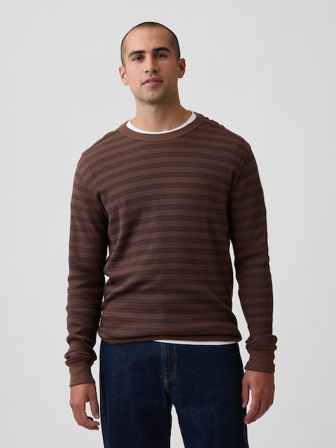 Stripe Waffle-Knit Crewneck T-Shirt