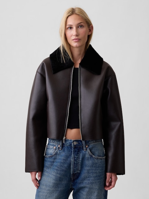 Collared Vegan-Leather Jacket