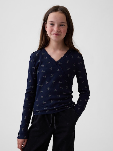 Kids Waffle-Knit Faux-Wrap Top