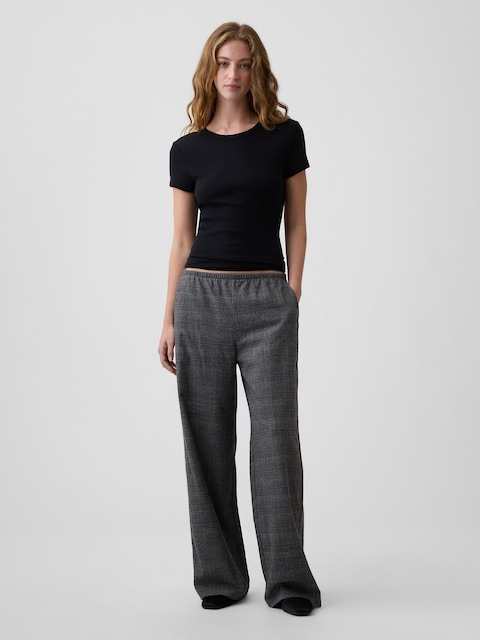 Mid Rise Brushed Twill Pull-On Wide-Leg Pants