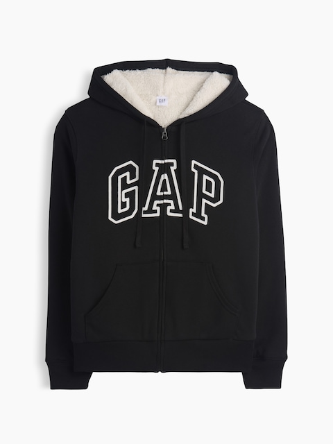 Relaxed Sherpa-Lined Gap Logo Terry Zip Hoodie