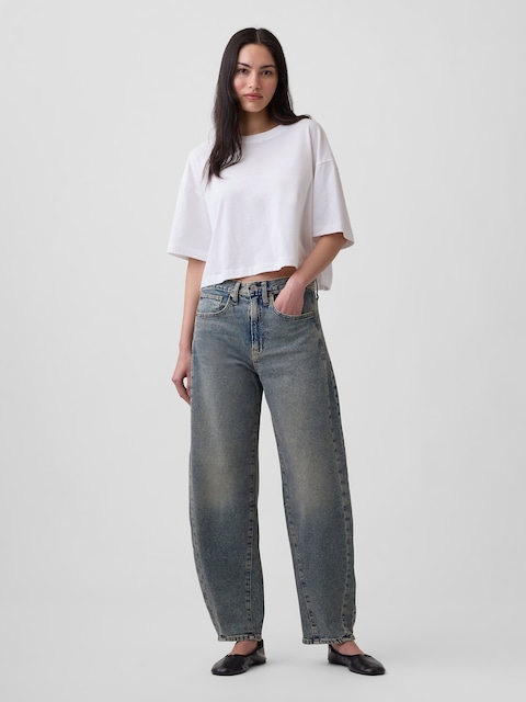 High Rise Barrel Panel Jeans